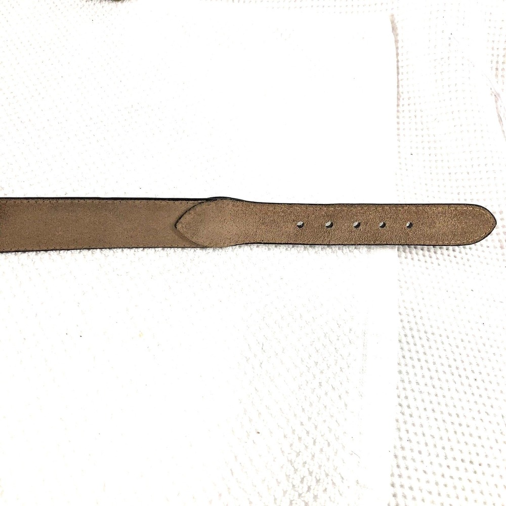 Designer Dress Belt 42 Brass Buckle Genuine Italian Calfskin Leather 1-1/4" Wide - Picture 9 of 11